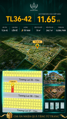 Nhà liền kề TL36-42 Global Park Vinhomes Sài Gòn Park Giá 11.65 Tỷ