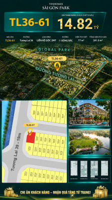 Nhà liền kề góc TL36-61 Global Park Vinhomes Sài Gòn Park Giá 14.82 Tỷ