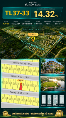 Nhà liền kề xẻ khe TL37-33 Global Park Vinhomes Sài Gòn Park Giá 14.32 Tỷ