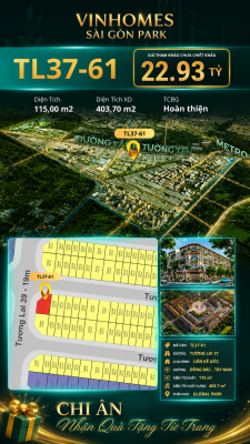 Nhà liền kề góc TL37-61 Global Park Vinhomes Sài Gòn Park Giá 22.93 Tỷ