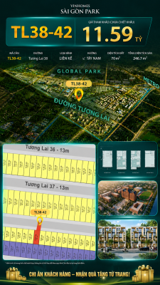Nhà liền kề TL38-42 Global Park Vinhomes Sài Gòn Park Giá 11.59 Tỷ