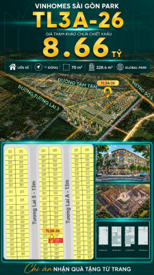 Nhà phố liền kề TL3A-26 GLOBAL PARK Vinhomes Sài Gòn Park Giá 8.66 Tỷ