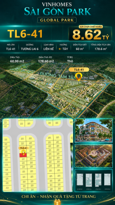 Nhà phố liền kề TL6-41 GLOBAL PARK Vinhomes Sài Gòn Park Giá 8.62 Tỷ