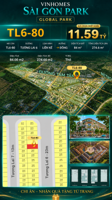 Nhà phố liền kề TL6-80 GLOBAL PARK Vinhomes Sài Gòn Park Giá 11.59 Tỷ