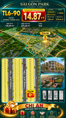 Nhà phố liền kề xẻ khe TL6-90 GLOBAL PARK Vinhomes Sài Gòn Park Giá 14.87 Tỷ