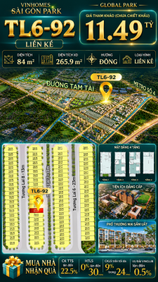 Nhà phố Vinhomes Sài Gòn Park TL6-92 PK Global Park giá 11.49 tỷ