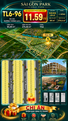 Nhà phố liền kề TL6-96 GLOBAL PARK Vinhomes Sài Gòn Park Giá 11.59 Tỷ