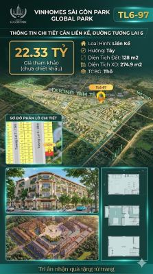 Nhà phố liền kề góc TL6-97 GLOBAL PARK Vinhomes Sài Gòn Park Giá 22.33 Tỷ