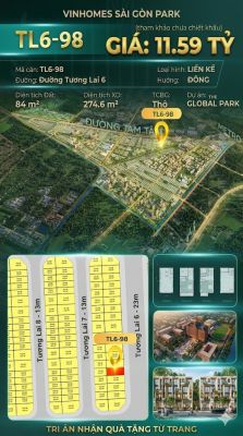 Nhà phố liền kề TL6-98 GLOBAL PARK Vinhomes Sài Gòn Park Giá 11.59 Tỷ