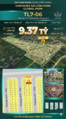 Nhà phố liền kề TL7-06 GLOBAL PARK Vinhomes Sài Gòn Park Giá 9.37 Tỷ