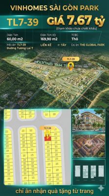 Nhà phố liền kề TL7-39 GLOBAL PARK Vinhomes Sài Gòn Park Giá 7.67 Tỷ