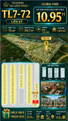 Nhà phố Vinhomes Sài Gòn Park TL7-72 PK Global Park giá 10.95 tỷ
