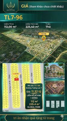 Nhà phố liền kề xẻ khe TL7-96 GLOBAL PARK Vinhomes Sài Gòn Park Giá 11.32 Tỷ