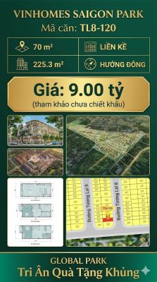 Nhà phố liền kề TL8-120 GLOBAL PARK Vinhomes Sài Gòn Park Giá 9.00 Tỷ