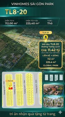 Nhà phố liền kề TL8-20 GLOBAL PARK Vinhomes Sài Gòn Park Giá 11.42 Tỷ
