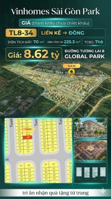 Nhà phố liền kề TL8-34 GLOBAL PARK Vinhomes Sài Gòn Park Giá 8.62 Tỷ