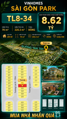 Nhà phố Vinhomes Sài Gòn Park TL8-34 PK Global Park giá 8.62 tỷ