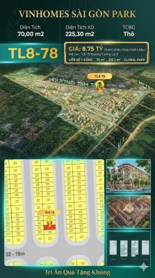 Nhà phố liền kề TL8-78 GLOBAL PARK Vinhomes Sài Gòn Park Giá 8.75 Tỷ