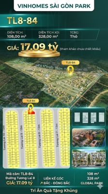 Nhà phố liền kề góc TL8-84 GLOBAL PARK Vinhomes Sài Gòn Park Giá 17.09 Tỷ
