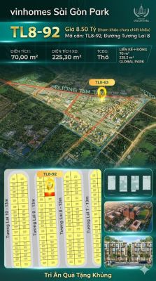 Nhà phố liền kề TL8-92 GLOBAL PARK Vinhomes Sài Gòn Park Giá 8.50 Tỷ