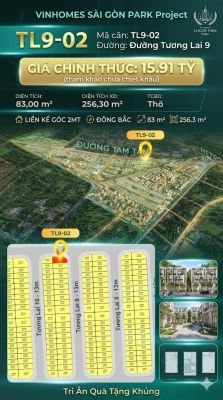 Nhà phố liền kề góc TL9-02 GLOBAL PARK Vinhomes Sài Gòn Park Giá 15.91 Tỷ