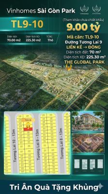 Nhà phố liền kề TL9-10 GLOBAL PARK Vinhomes Sài Gòn Park Giá 9.00 Tỷ