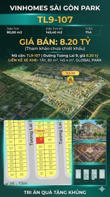 Nhà phố liền kề xẻ khe TL9-107 GLOBAL PARK Vinhomes Sài Gòn Park Giá 8.20 Tỷ