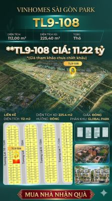 Nhà phố Vinhomes Sài Gòn Park TL9-108 PK Global Park giá 11.22 tỷ