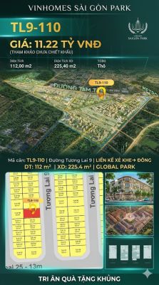 Nhà phố liền kề xẻ khe TL9-110 GLOBAL PARK Vinhomes Sài Gòn Park Giá 11.22 Tỷ