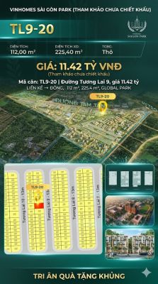 Nhà phố liền kề TL9-20 GLOBAL PARK Vinhomes Sài Gòn Park Giá 11.42 Tỷ