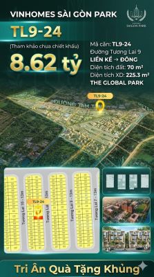 Nhà phố liền kề TL9-24 GLOBAL PARK Vinhomes Sài Gòn Park Giá 8.62 Tỷ