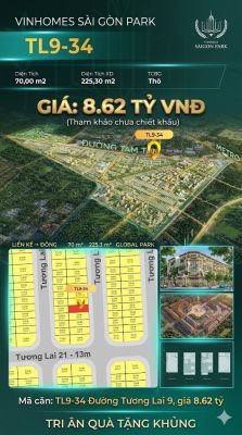 Nhà phố liền kề TL9-34 GLOBAL PARK Vinhomes Sài Gòn Park Giá 8.62 Tỷ