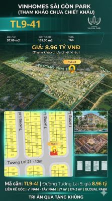 Nhà phố liền kề góc TL9-41 GLOBAL PARK Vinhomes Sài Gòn Park Giá 8.96 Tỷ