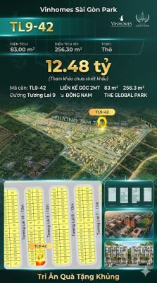 Nhà phố liền kề góc TL9-42 GLOBAL PARK Vinhomes Sài Gòn Park Giá 12.48 Tỷ