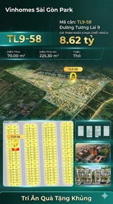 Nhà phố liền kề TL9-58 GLOBAL PARK Vinhomes Sài Gòn Park Giá 8.62 Tỷ