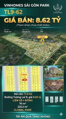 Nhà phố liền kề TL9-62 GLOBAL PARK Vinhomes Sài Gòn Park Giá 8.62 Tỷ