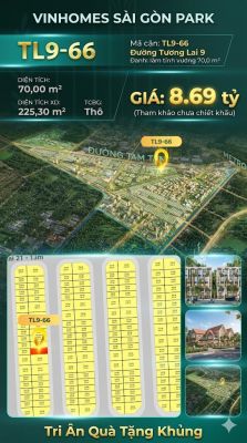 Nhà phố liền kề TL9-66 GLOBAL PARK Vinhomes Sài Gòn Park Giá 8.69 Tỷ