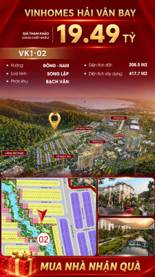 Biệt Thự Song Lập Góc VK1-02 Vinhomes Hải Vân Bay Giá 19,49 Tỷ