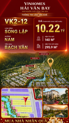 Biệt Thự Song Lập VK2-12 Bạch Vân Vinhomes Hải Vân Bay Giá 10,22 Tỷ