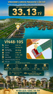 Biệt thự song lập VN48-105 - phân khu vịnh ngọc DTXD 475.7m² giá 33.13 tỷ