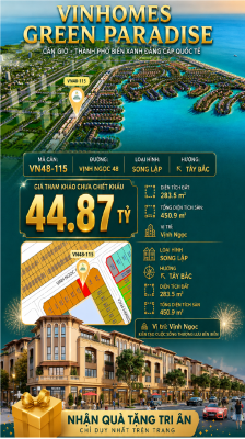 Biệt thự song lập VN48-115 - phân khu vịnh ngọc DTXD 450.9m² giá 44.87 tỷ