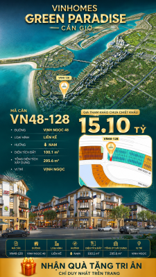 Nhà liên kề VN48-128 - phân khu vịnh ngọc DTXD 295.6m² giá 15.10 tỷ