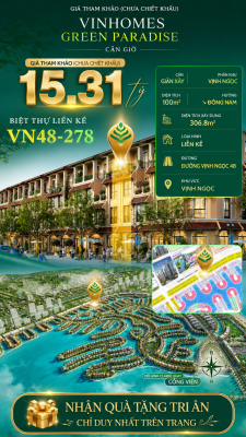 Nhà liên kề VN48-278 - phân khu vịnh ngọc DTXD 306.8m² giá 15.31 tỷ