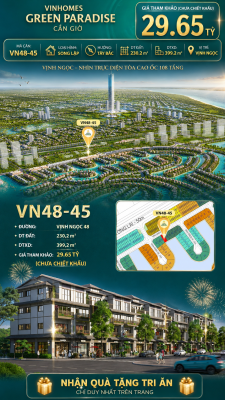 Biệt thự song lập VN48-45 - phân khu vịnh ngọc DTXD 399.2m² giá 29.65 tỷ