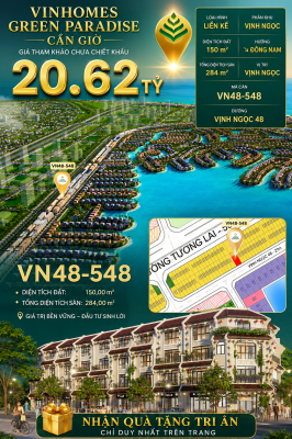 Nhà phố liền kề VN48-548 - phân khu vịnh ngọc DTXD 284m² giá 20.62 tỷ