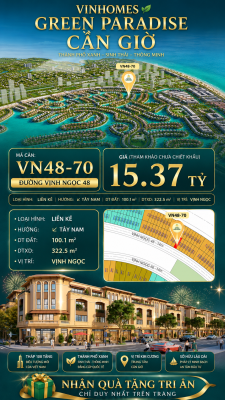 Nhà liên kề VN48-70 - phân khu vịnh ngọc DTXD 322.5m² giá 15.37 tỷ