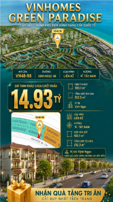 Nhà liên kề VN48-98 - phân khu vịnh ngọc DTXD 312.3m² giá 14.93 tỷ