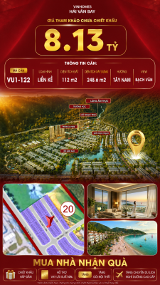 Nhà Liền Kề VU1-122 Vinhomes Hải Vân Bay Giá Chỉ 8,13 Tỷ