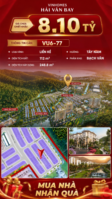 Nhà Liền Kề VU6-77 Vinhomes Hải Vân Bay Giá Chỉ 8,10 Tỷ