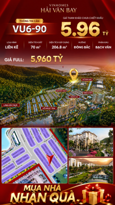 Nhà Liền Kề VU6-90 Vinhomes Hải Vân Bay Giá Chỉ 5,96 Tỷ